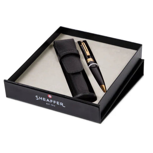 Sheaffer Gift Set Glossy Black 300 Ballpoint Pen with Gold Trim and Black Pen Holder