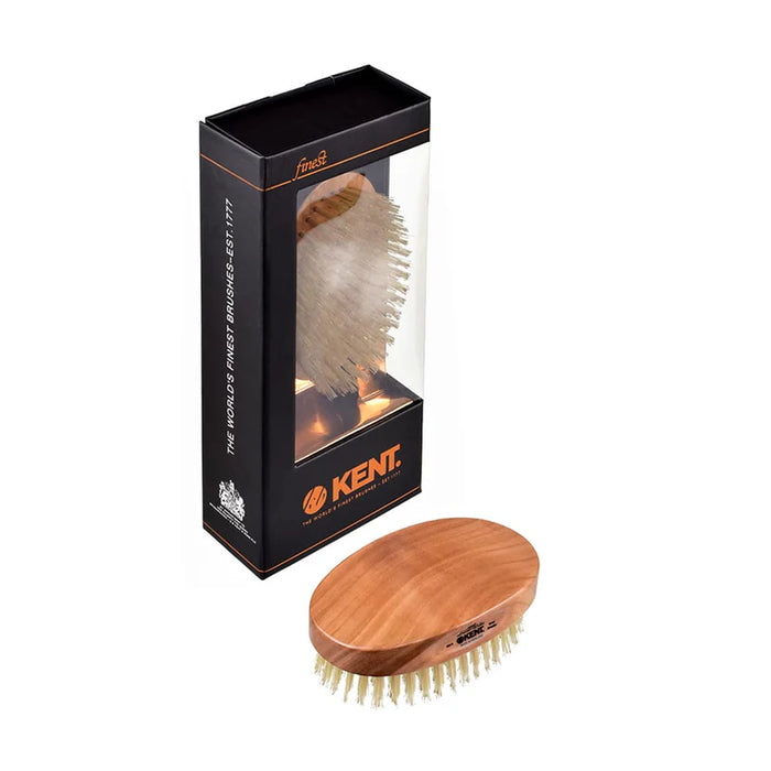 Kent MC4 Men's Finest Cherrywood Pure White Bristle Oval Travel Brush