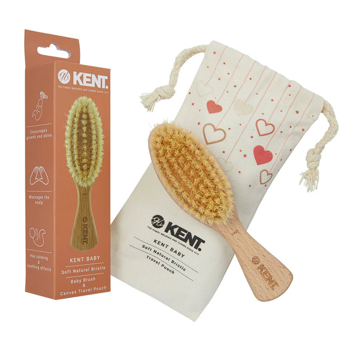 Kent Baby BA29 Soft Bristle Beechwood Brush with Canvas Travel Pouch