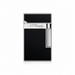 The front of an S. T. Dupont Ligne 2 luxury lighter in natural black lacquer with palladium accents with the brand logo engraved on the front, perfect for cigar smoking. Model 016296