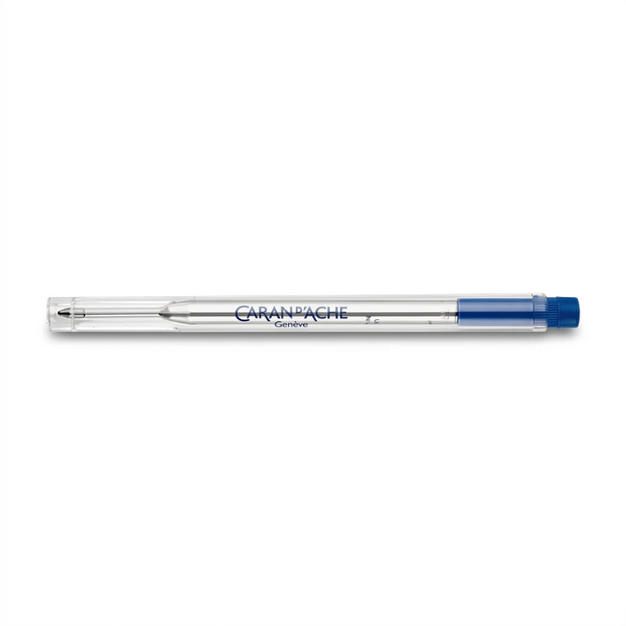 Caran d'Ache Goliath blue ballpoint pen refill in plastic tube with corresponding coloured cap. Model Caran d'Ache 8422.000/ 8422.260/ 8422.160