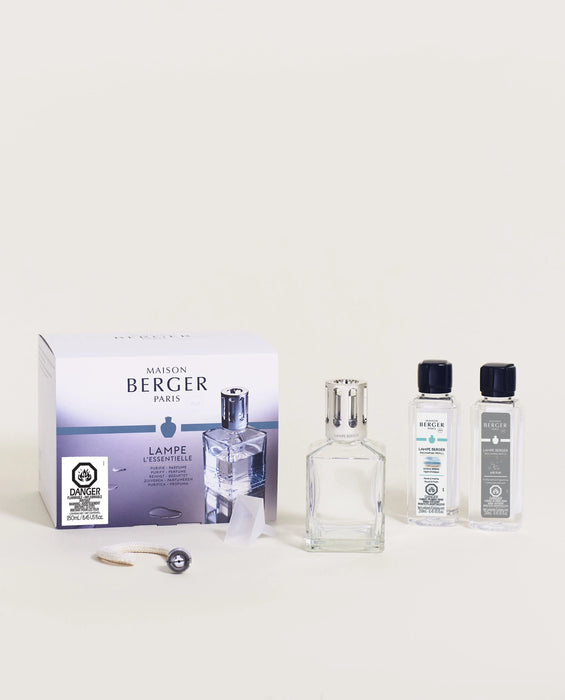 Maison Berger Essential Square Lamp Gift Set with 250ml (8.5oz) Air Pur So Neutral & 250ml (8.5oz) Ocean Breeze Fragrance