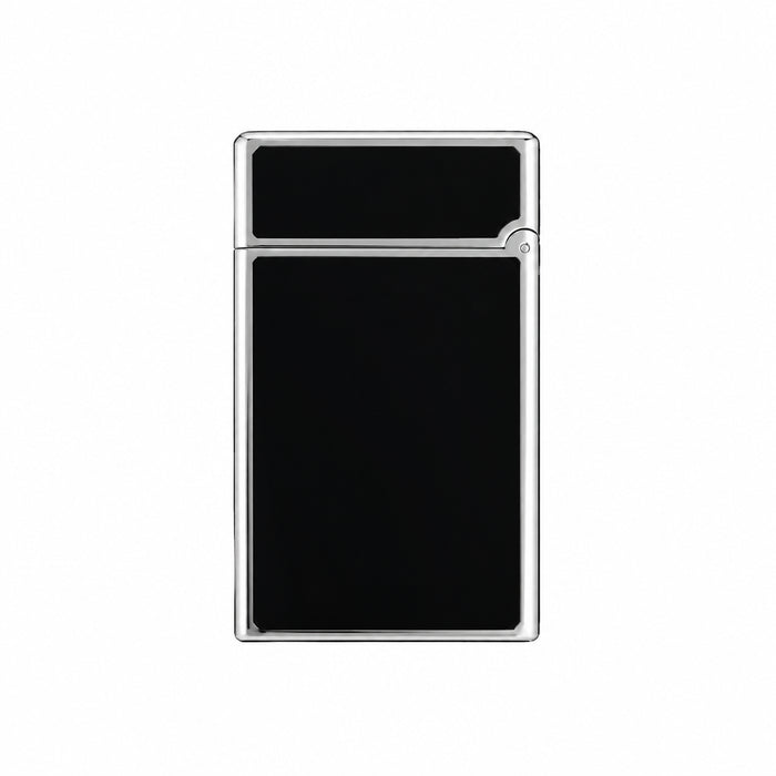 The back of an S. T. Dupont Le Grand luxury lighter in natural black lacquer and palladium-plated accents, perfect for cigar smoking. Model C23010