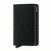 A black vegetable tanned-leather Secrid wallet with a slim credit card protector, featuring the SECRID logo embossed near the bottom and printed vertically on the side, shown on a plain white background.