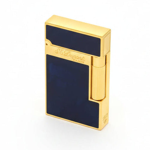 S. T. Dupont Ligne 2 lighter in dark blue lacquer with gold-plated accents. Model 016134