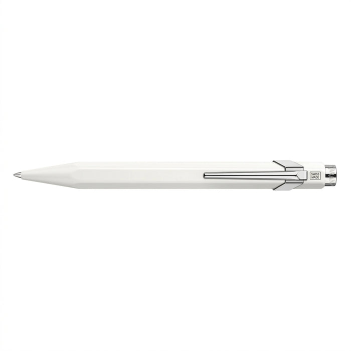 Caran d'Ache 849 Rollerball in white, with nickel-plated push retractable button  and clip. Ident. No. 846.502
