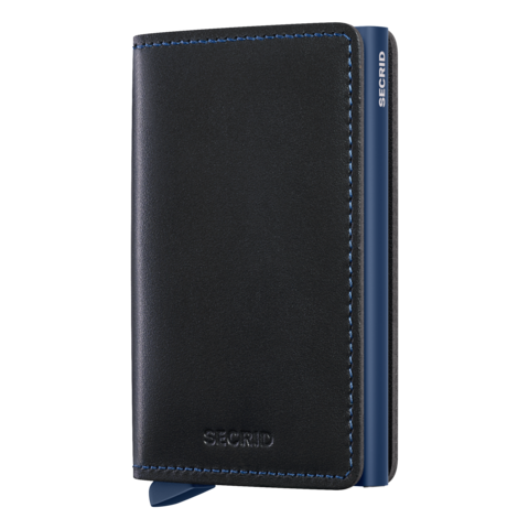 Black wallet with blue accents on a white background