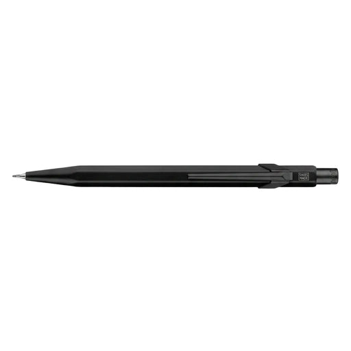 Caran d'Ache 844 Black Code Mechanical Pencil with a lightweight, durable hexagonal aluminum barrel  and matching flexible clip, featuring a push mechanism with an integrated eraser. Ident. No. Caran d'Ache 844.496