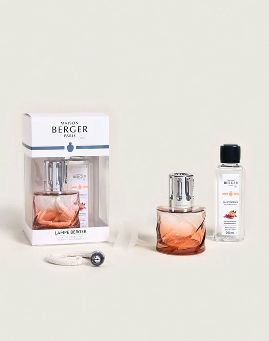 Maison Berger Spirale Amber Pink Lamp Gift Set with 250ml (8.5oz) Rhubarb Radiance Fragrance