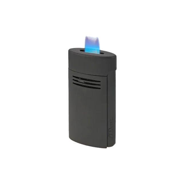 S. T. Dupont Megajet torch lighter in a modern matte red and black finish, featuring a powerful 20mm  wide flat blue flame tailored for lighting cigars. A luxury torch-lighter, perfect for cigar smoking. Model 020748