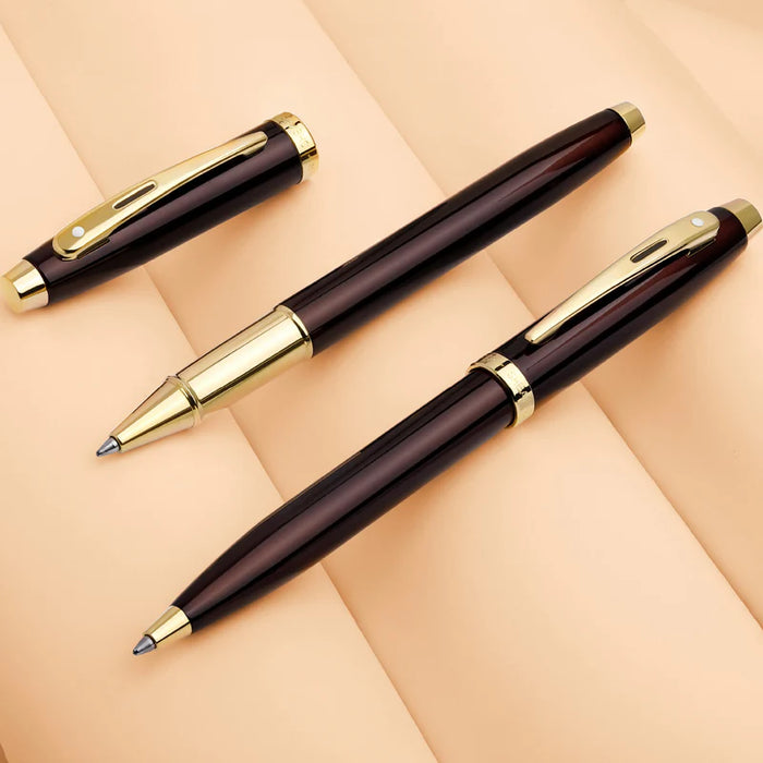 Sheaffer® 100 Glossy Coffee Brown Rollerball Pen with PVD Gold-Tone Trim