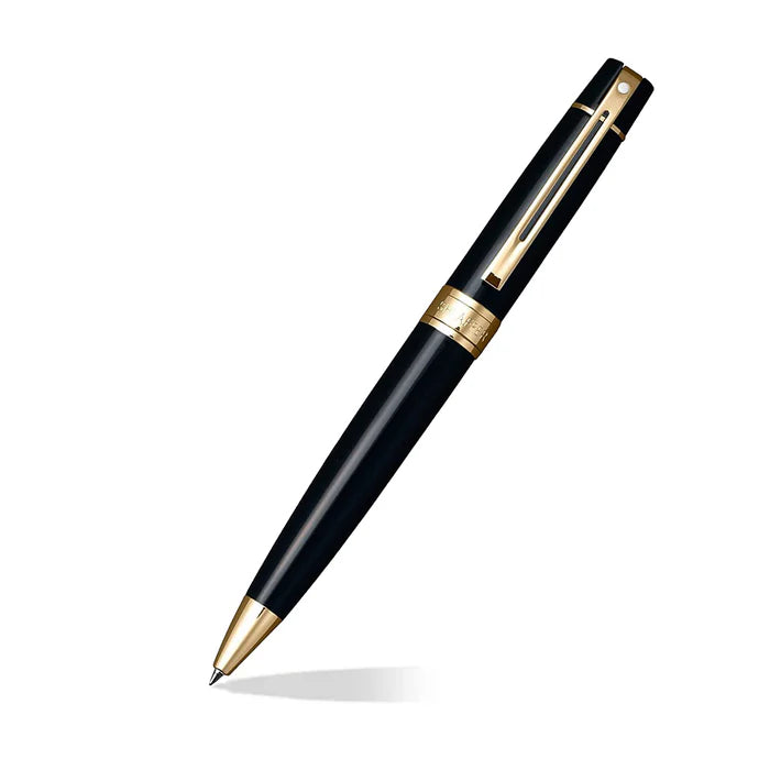 Sheaffer Gift Set Glossy Black 300 Ballpoint Pen with Gold Trim and Black Pen Holder