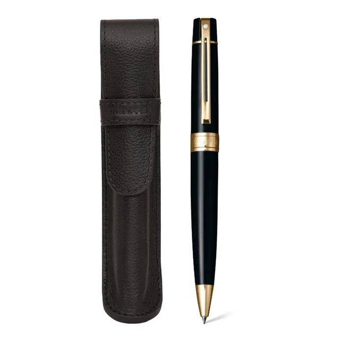 Sheaffer Gift Set Glossy Black 300 Ballpoint Pen with Gold Trim and Black Pen Holder