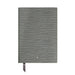 Gray textured notebook with a brand logo on a white background