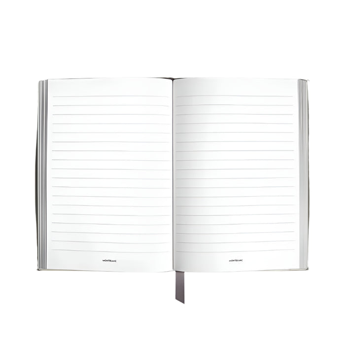 Open notebook with lined pages on a white background