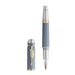 Montblanc Goethe Fountain pen with blue and silver design on a white background