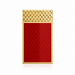 The back of a S. T. Dupont Line 2 Lighter with dragon-scale guilloche pattern under the glossy-burgundy red  lacquer and gold -plated lid and striker. Model C16626. A luxury soft-flame lighter for cigar smoking.