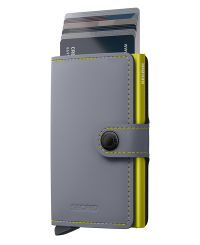 Gray wallet with a yellow accent and card holder