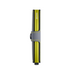A slim Secrid wallet shown in a side profile view on a clean white background. The wallet features a vibrant yellow-green body with a gray strap closure and yellow stitching, with the brand name 'SECRID' printed vertically on the side.