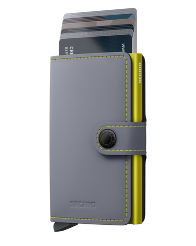 Gray Secrid wallet with a yellow accent and card holder