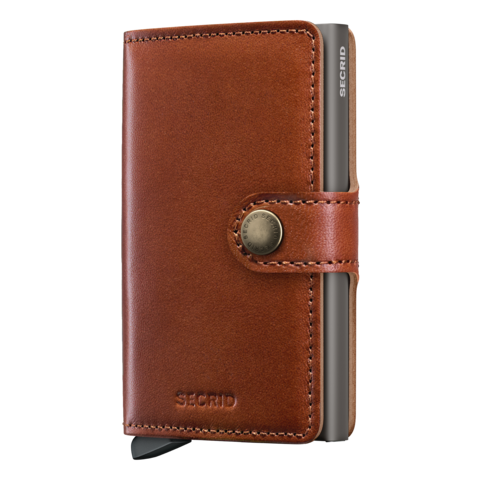 Brown Secrid leather wallet with metallic card protector