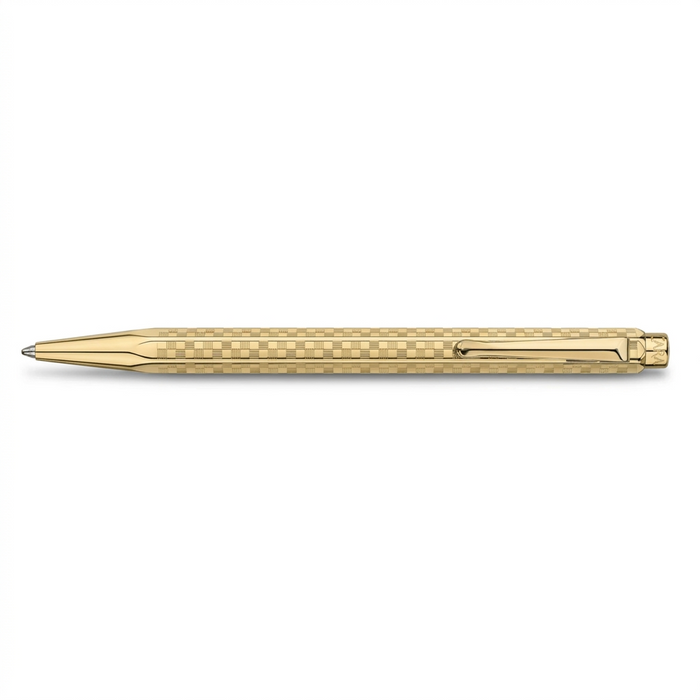 Caran d'Ache Ecridor Damier gold-plated ballpoint pen with a checkered guilloché, diamond-engraved hexagonal body. Model Caran d'Ache 898.568