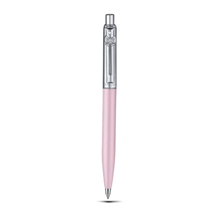Sheaffer Sentinel matte pink ballpoint pen with polished chrome cap and trim, part of a Sheaffer Emily in Paris gift. Model G232151-4