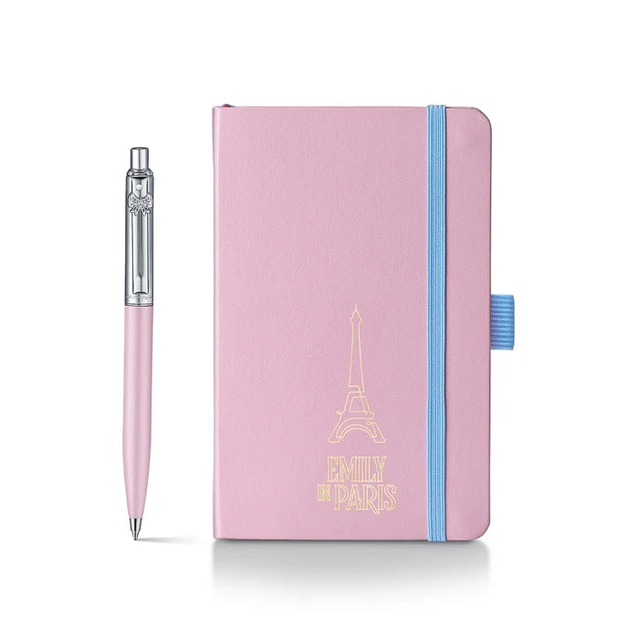 Sheaffer Emily in Paris Sentinel Matte Pink Ballpoint Pen with Chrome Trim and Small Pink Notebook