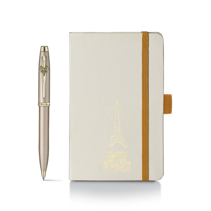 Sheaffer 100 Emily in Paris Champagne Gold Ballpoint Pen with Champagne Gold Trim and Notebook