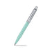A slim Sheaffer Sentinel Emily in Paris ballpoint pen in a matte green finish with chrome plated trims and a heart-shape clip emblem. Model E232151