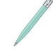 The forepart of a slim Sheaffer Sentinel Emily in Paris ballpoint pen in a matte green finish with chrome plated trims and a heart-shape clip emblem. Model E232151