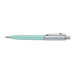 A slim Sheaffer Sentinel Emily in Paris ballpoint pen in a matte green finish with chrome plated trims and a heart-shape clip emblem. Model E232151