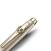 The cap of sleek Sheaffer 100  Emily in Paris rollerball pen in a metallic champagne gold lacquer finish with champagne gold  trims and adorned with a bow-shaped emblem on the clip. Model E1937751