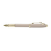 A sleek Sheaffer 100  Emily in Paris fountain pen in a metallic champagne gold lacquer finish with champagne gold  trims and adorned with a bow-shaped emblem on the clip . Model E0937753