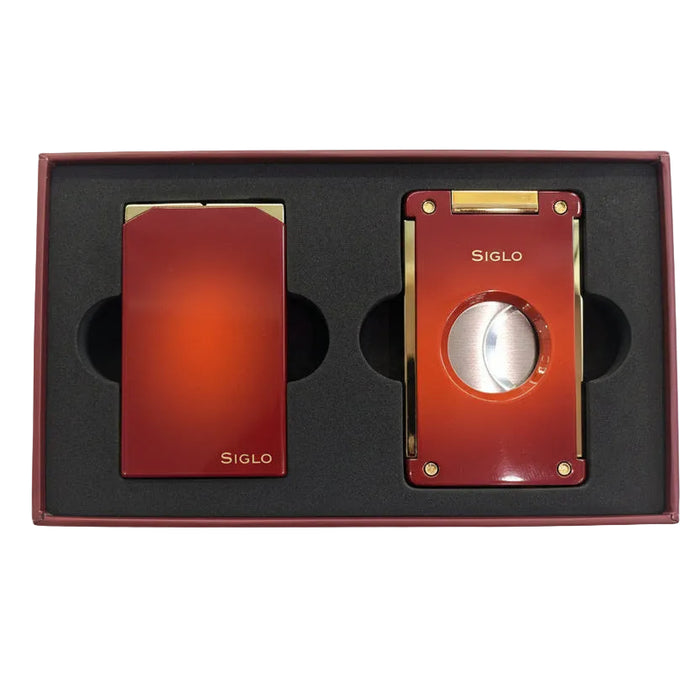 SIGLO Twin Lighter/Cutter Set-Burgundy