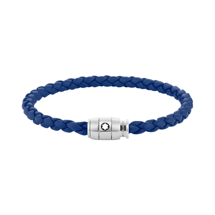 Montblanc Bracelet Steel 3 Rings Closing and Blue Leather