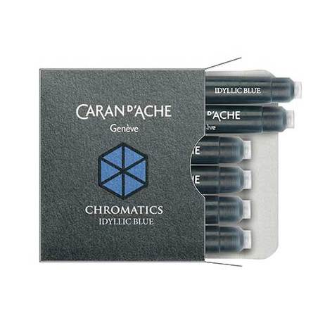 Caran d'Ache box of 6 Idyllic blue cartridges for fountain pens. Reference no. Caran d'Ache 8021.140