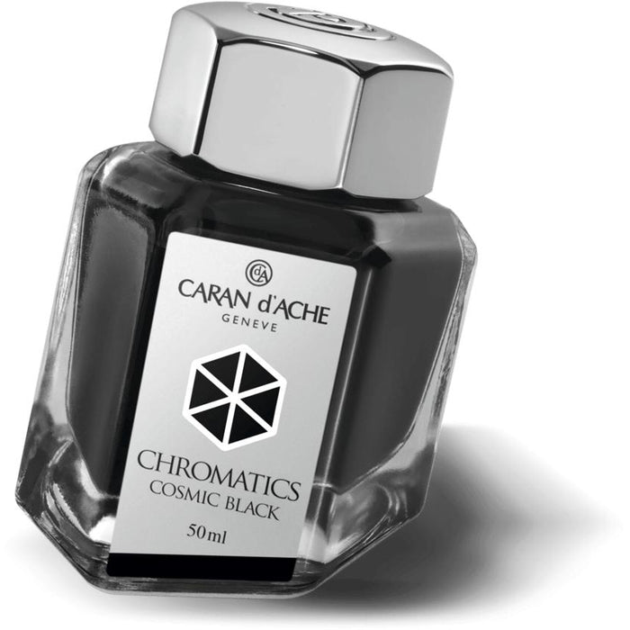 Caran d'Ache Chromatics Cosmic Black 50 ml ink bottle inspired by the prism. Caran d'Ache Reference No. 8011.009